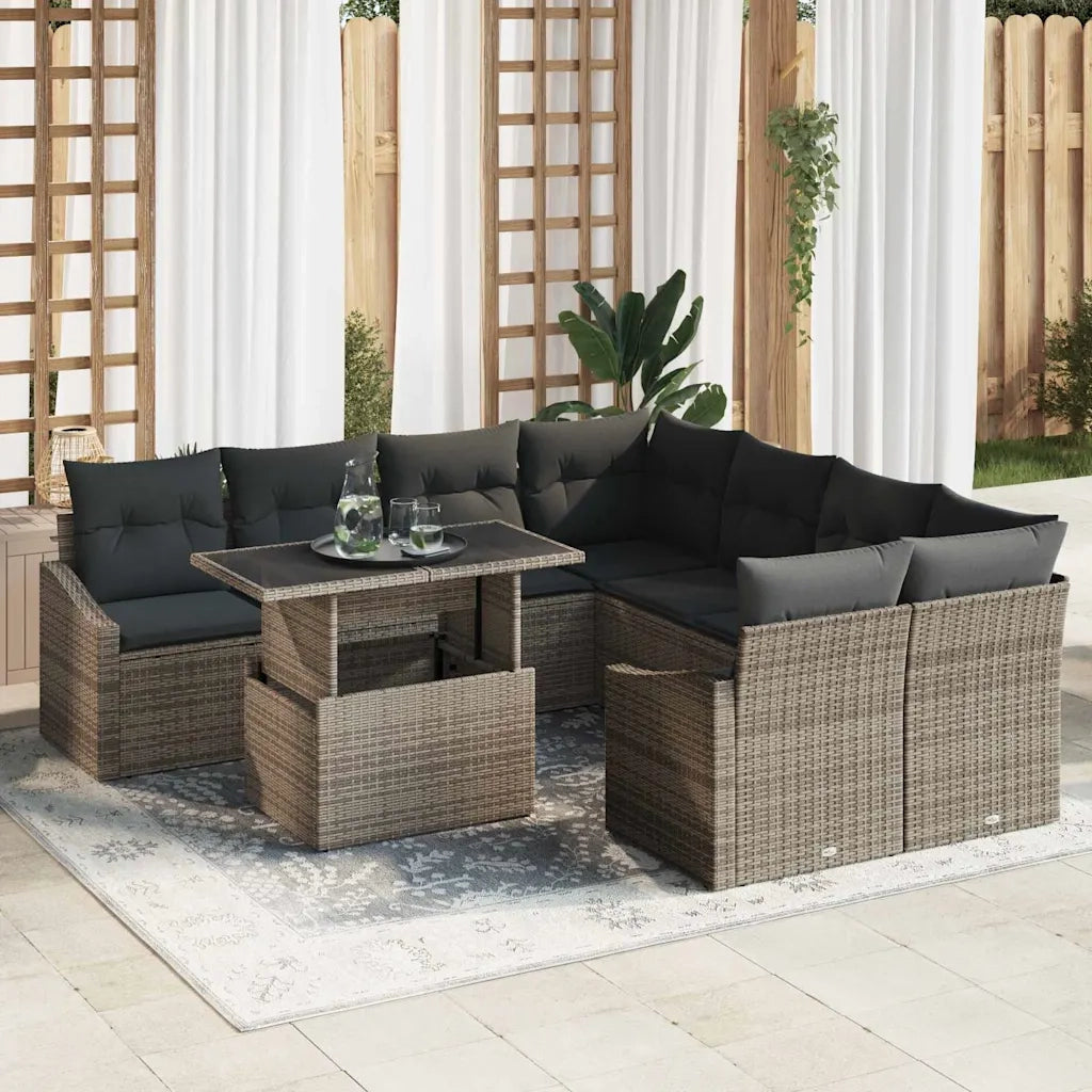 Set Divano da Giardino 9 pcs Grigio Poly Rattan 3357712