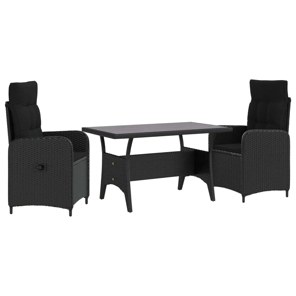 Set da pranzo per esterni 3 pcs Nero polyrattan 3422256