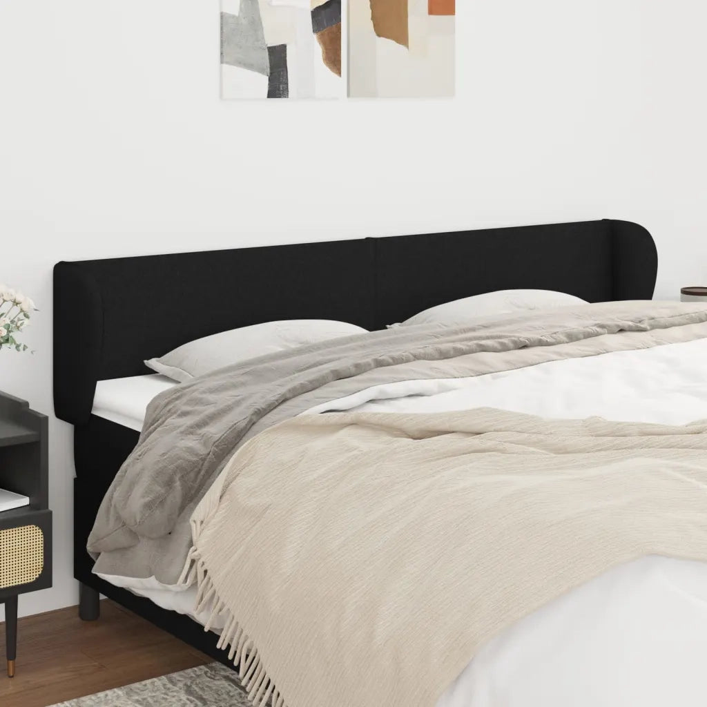 Testiera | Testata ad Orecchio Nera 203x23x78/88 cm in Tessuto
