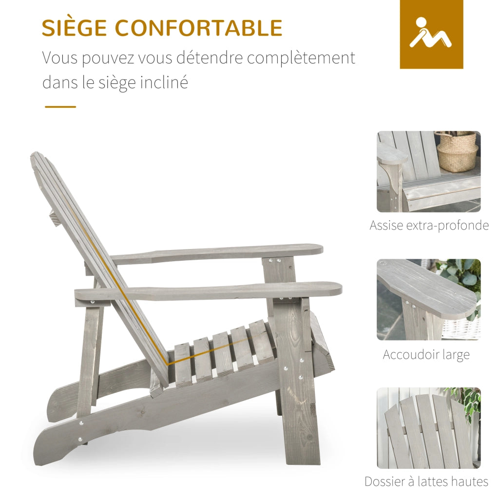 Poltrona Adirondack da Giardino ¨C Xylo ¨C Legno Massello Abete Grigio Effetto Invecchiato 78x89x88cm
