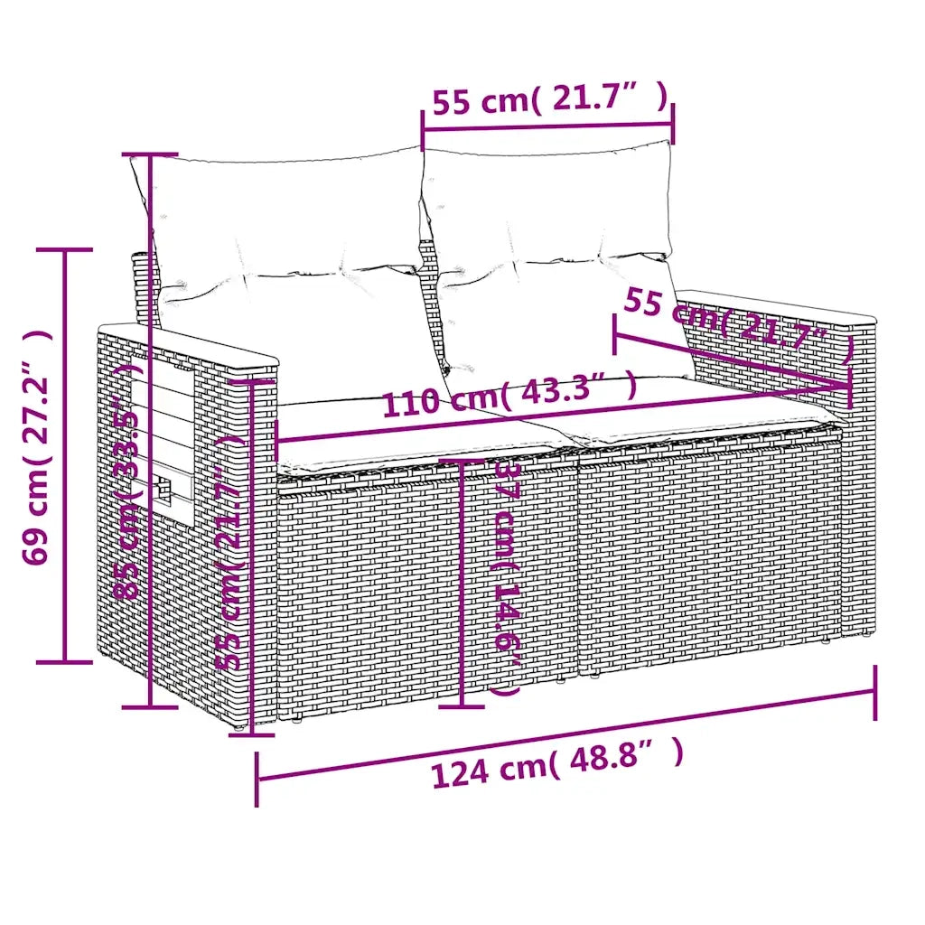Set Divano da Giardino 9 pz con Cuscini Beige in Polyrattan 3226660