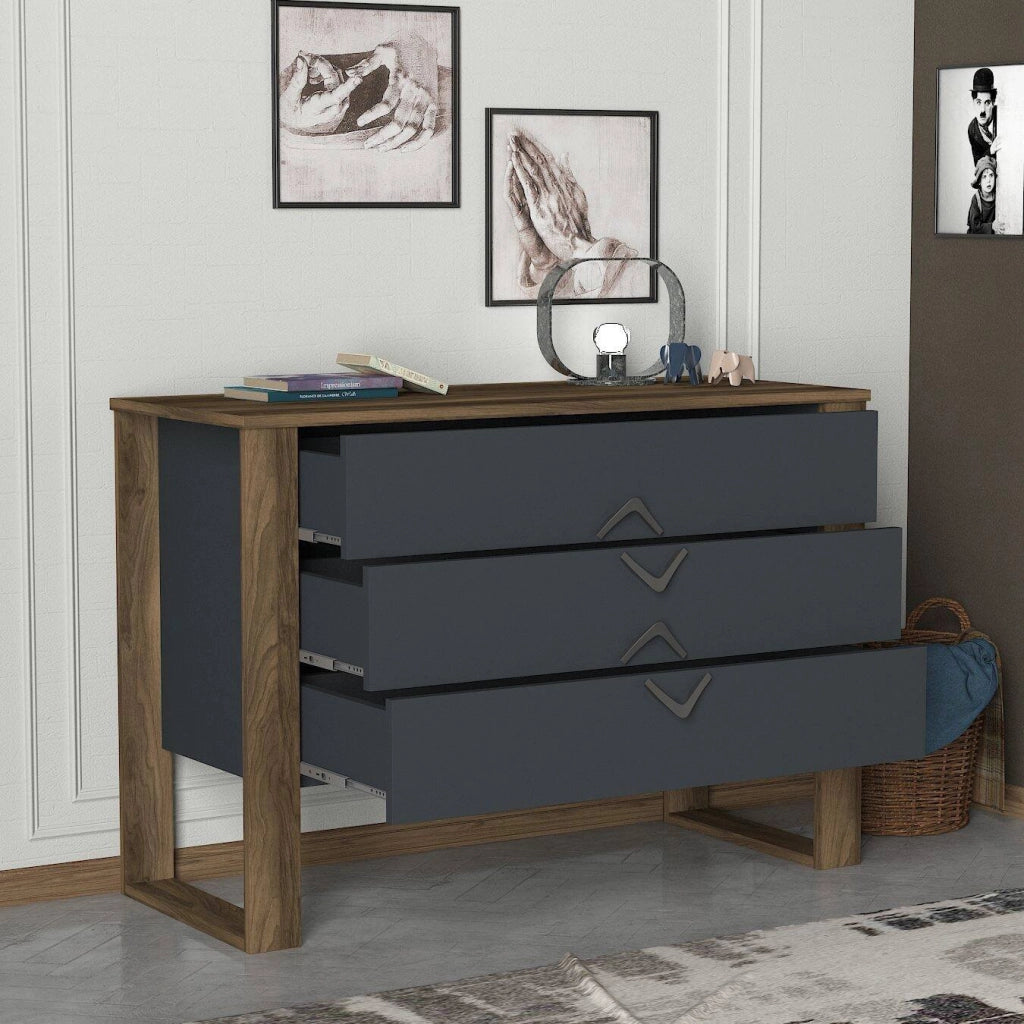Jova, Cassettiera 3 Cassetti, 110x45x76h cm Marrone Noce