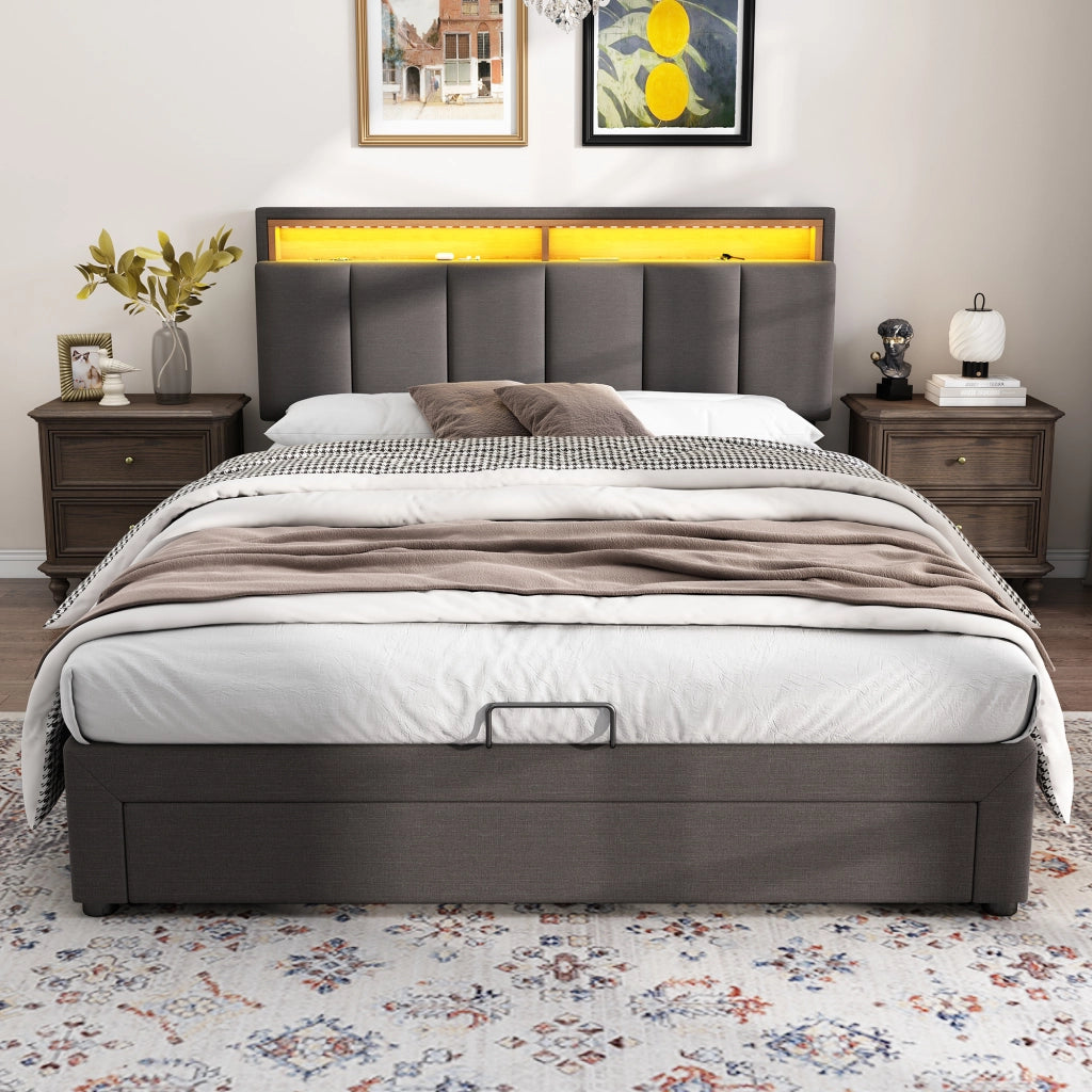 letto imbottito lino grigio 140 x 200 cm