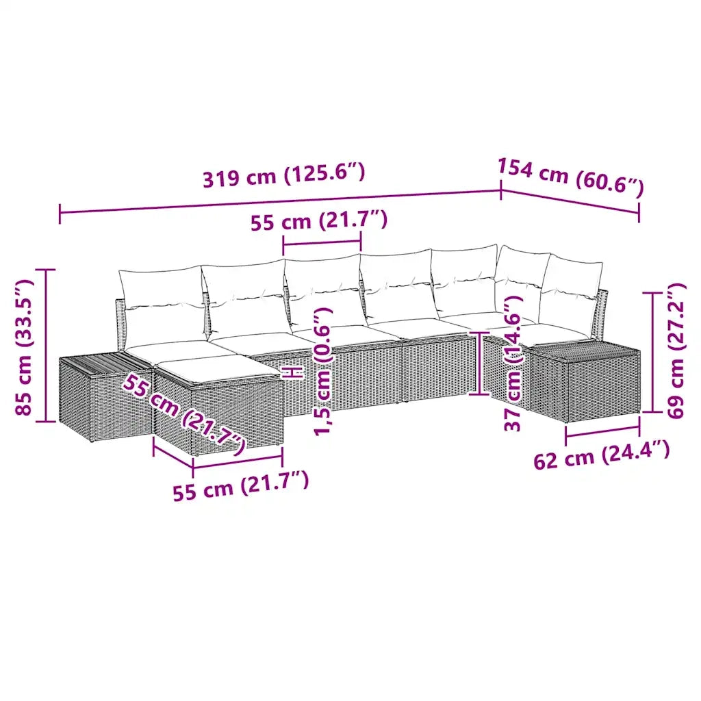 Set Divano da Giardino con cuscino 7 pcs Grigio polyrattan 3347149