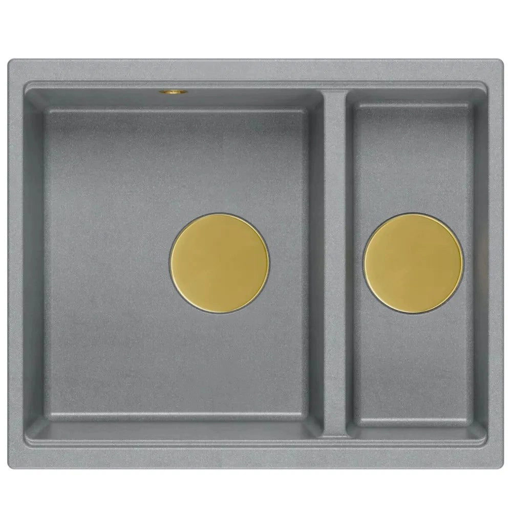 Lavello In Granito Logan 150 Grey Metallic Tappo rame spazzolato
