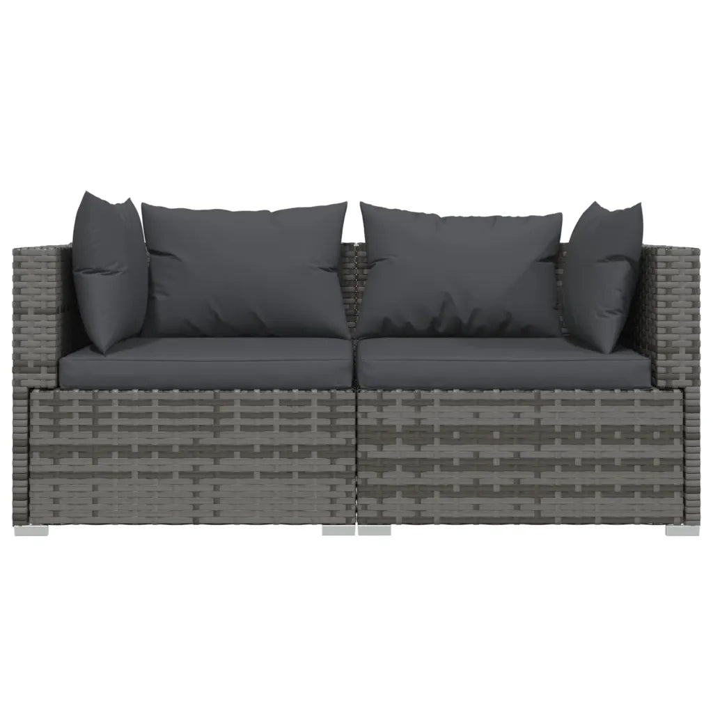 Divano a 2 Posti con Cuscini in Polyrattan Grigio 317509