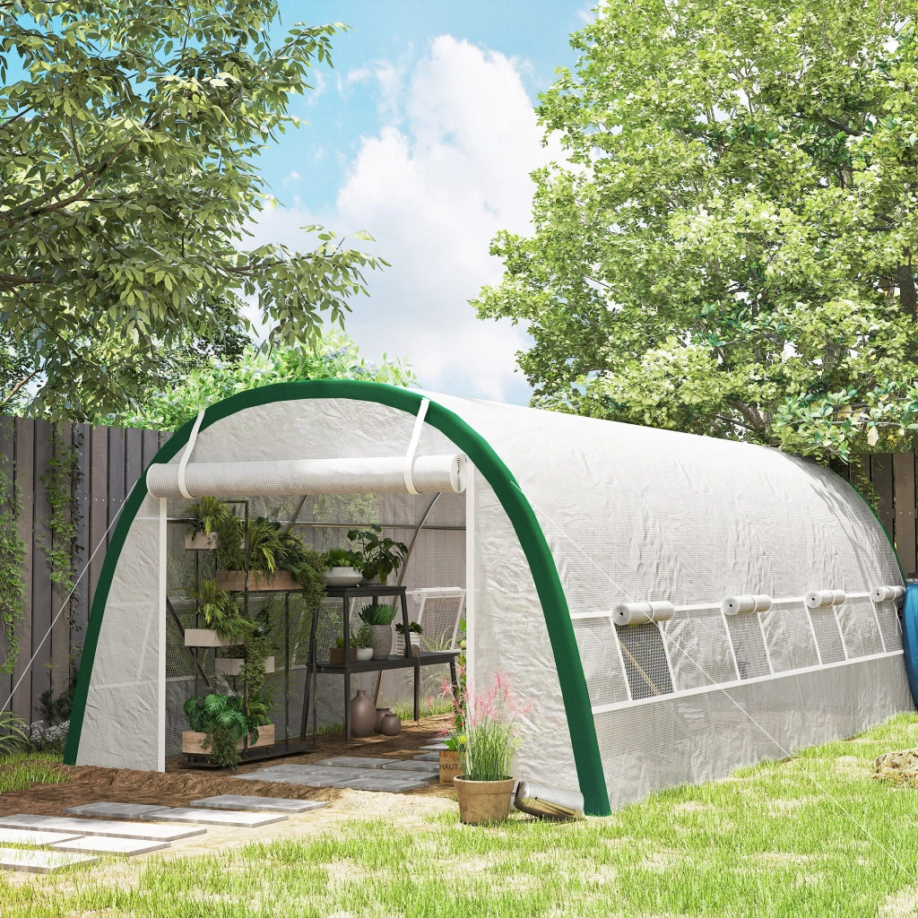 Serra da Giardino Tunnel ¨C Minimal ¨C 6x3x2 m, 18 m2, 8 Finestre, Porta a Zip, Acciaio Galvanizzato, Telo in PE, Bianco