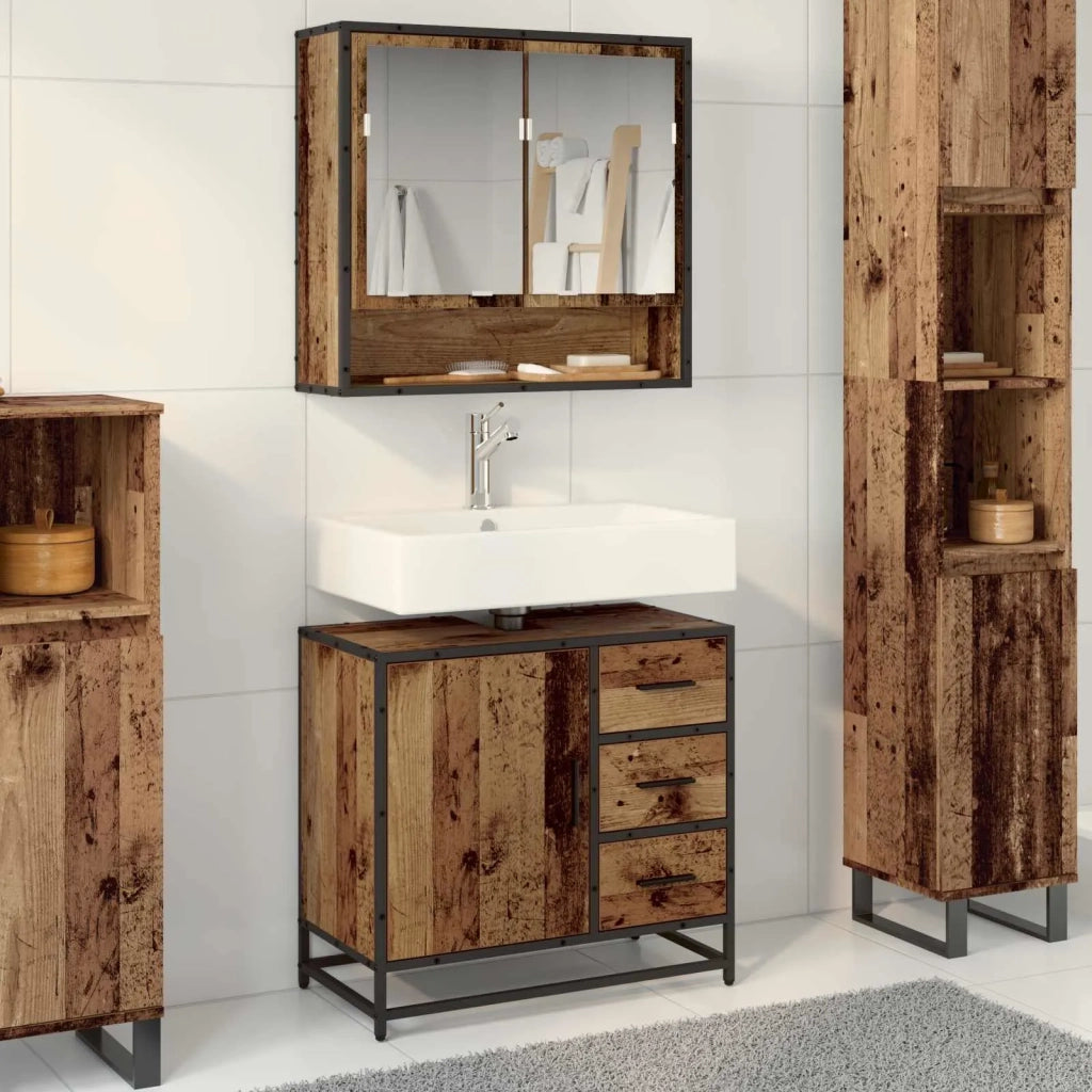 Set di mobili per il Bagno | Armadio da bagno con cassetto 2 pz Legno vecchio