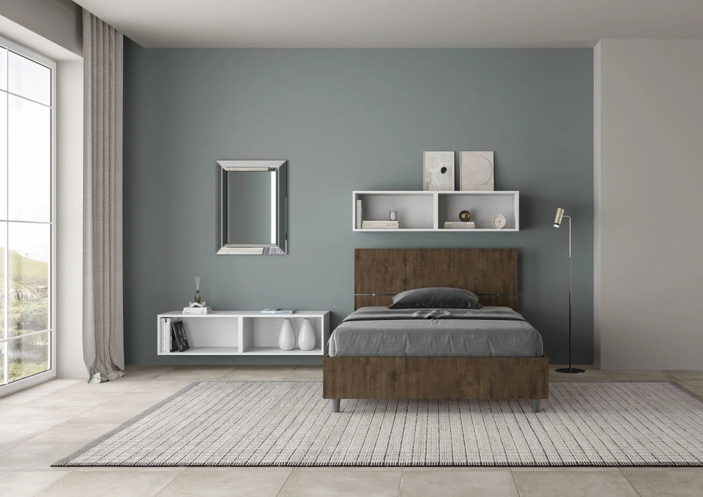BS COM Letto una piazza e mezza con rete 120x190 testata dritta noce