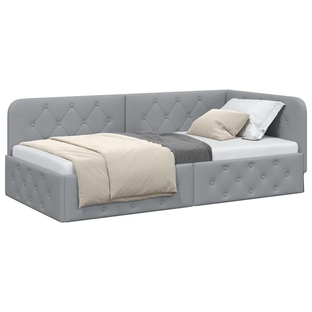Cornice del letto ad angolo Grigio chiaro 100 x 200 cm Tessuto