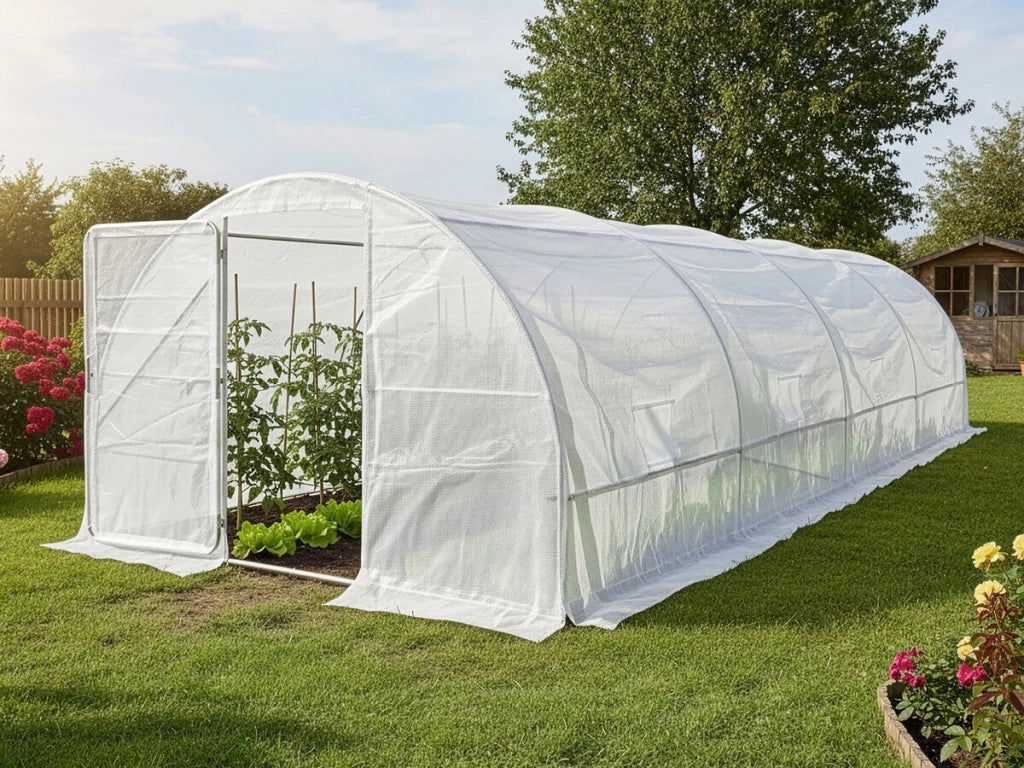 Serra a tunnel da giardino "Mimosa" con porta - 18 m² - 180 g - Bianco