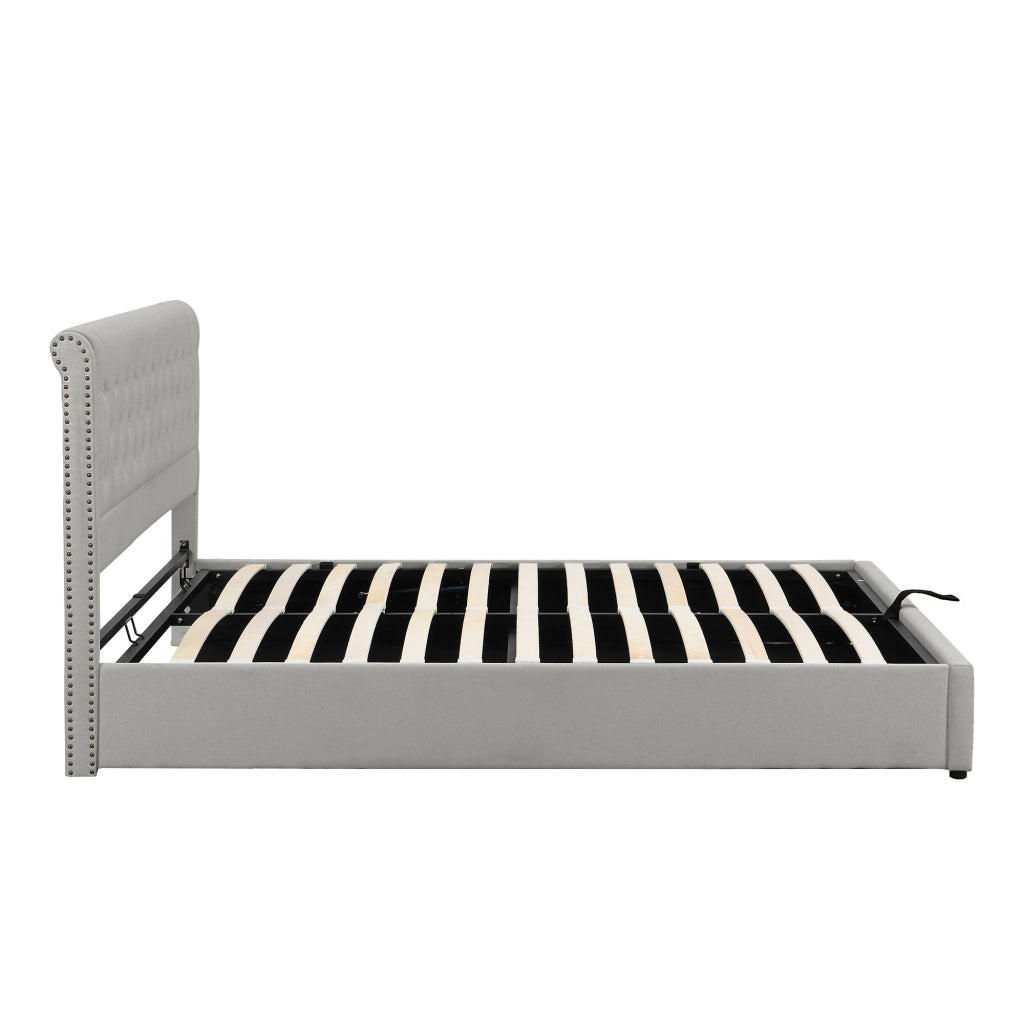 Letto Contenitore Imbottito ¨C MINIMAL ¨C Grigio Chiaro, Idraulico, 160x200