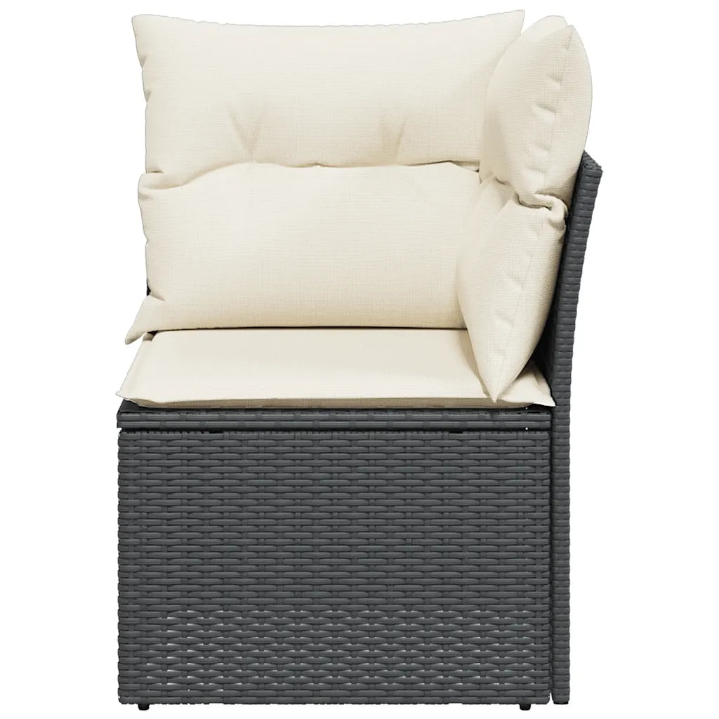 Divano Angolare da Giardino con Cuscini Nero in Polyrattan 366012