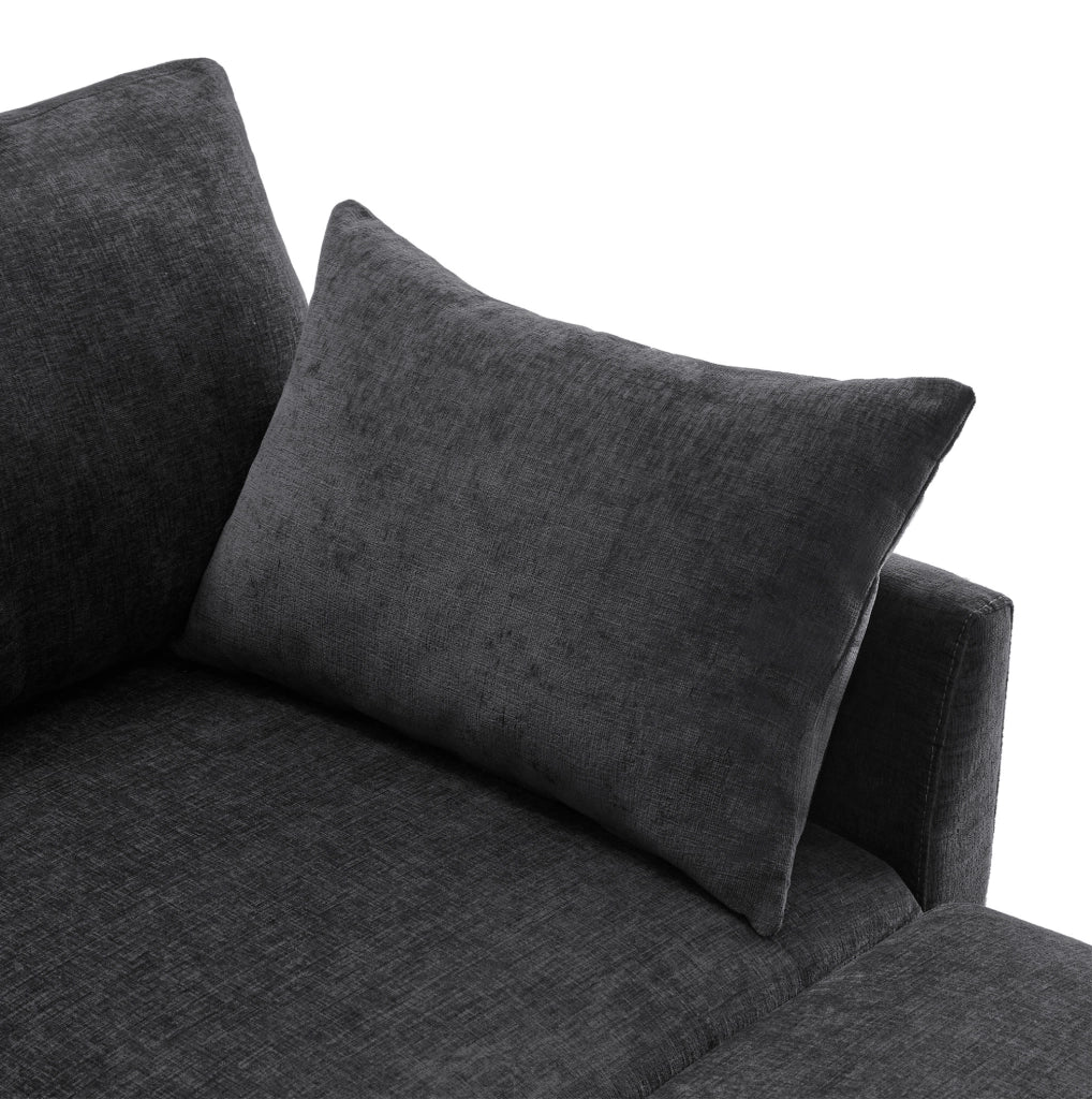 Divano modulare 4-6 posti con 2 pouf e 6 cuscini; 278x161x81 cm; in chenille grigio