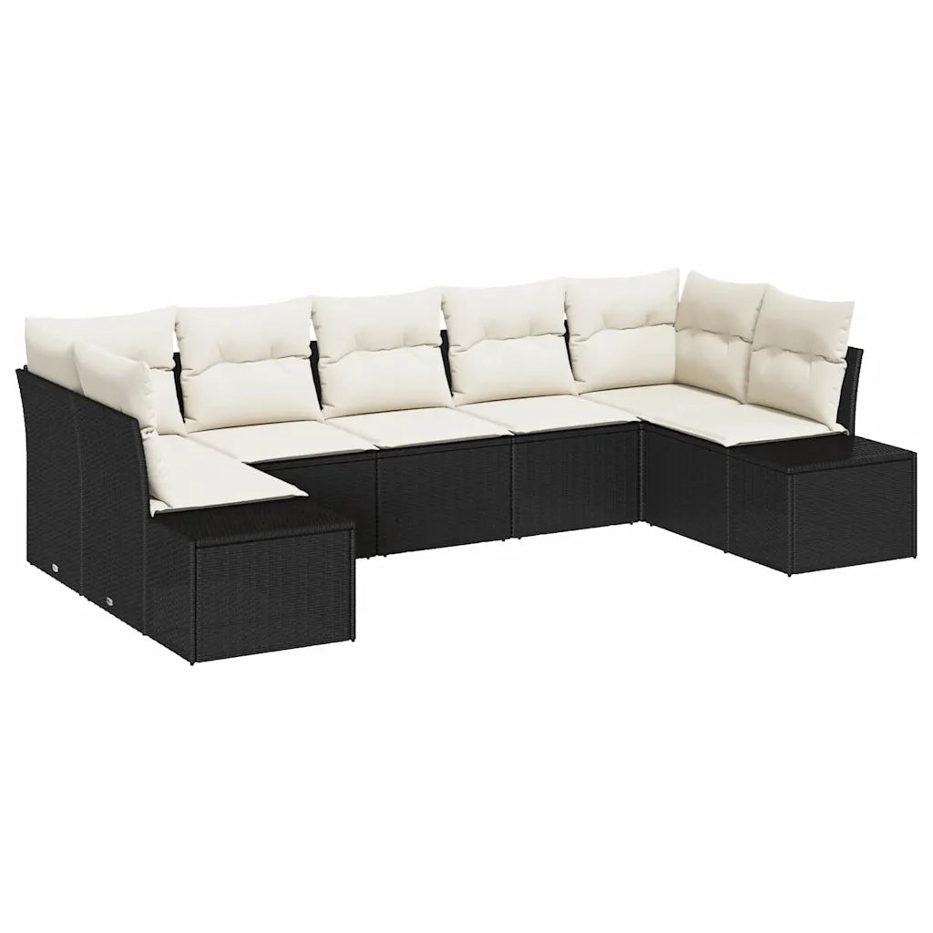 Set Divano da Giardino 7 pcs Nero e Crema Poly Rattan