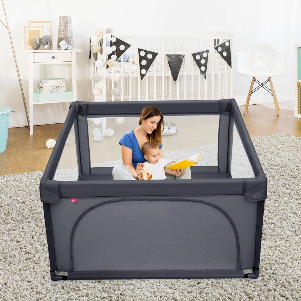 Box resistente sicuro per bambini, Centro attivit¨¤ con cancelli di sicurezza ventose pareti a rete Grigio scuro