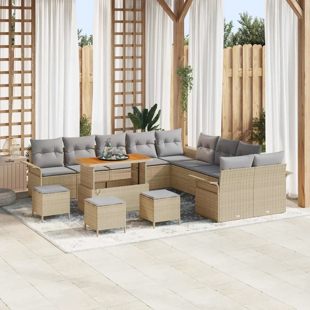 Set Divano da Giardino con cuscino 14 pcs Beige e Grigio Chiaro