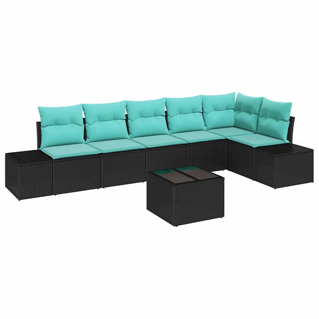 Set Divano da Giardino Nero e Turchese polyrattan 3355765