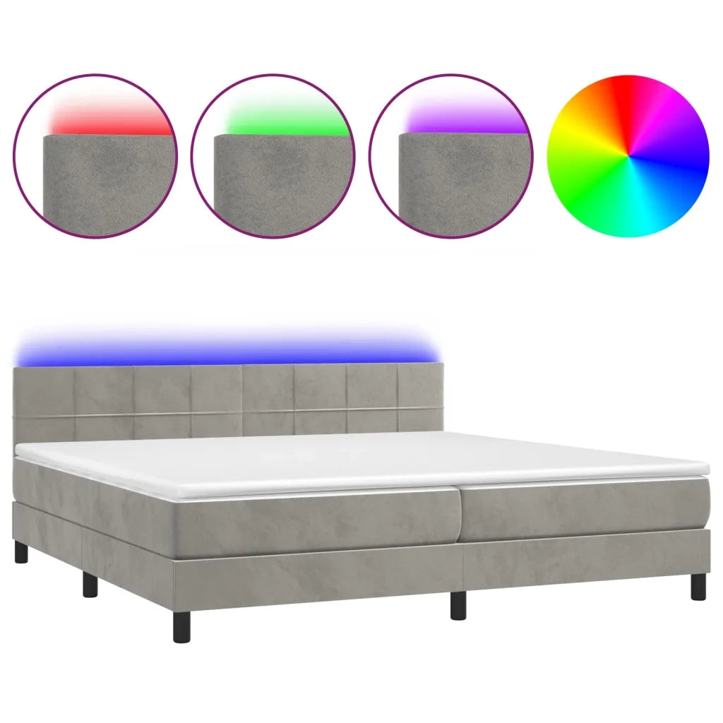 Letto a Molle con Materasso e LED Grigio Chiaro 200x200 cm Velluto