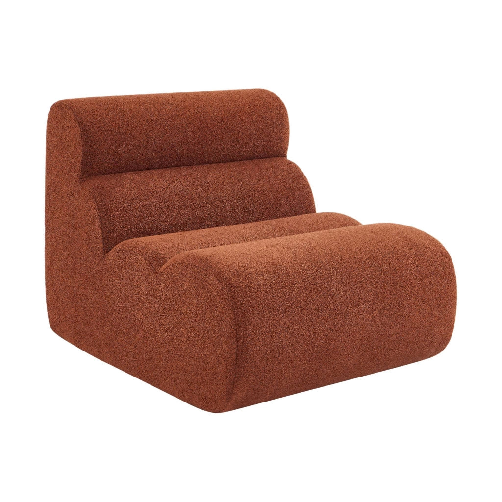 Poltrona bouclé testurizzata con poggiapiedi, terracotta