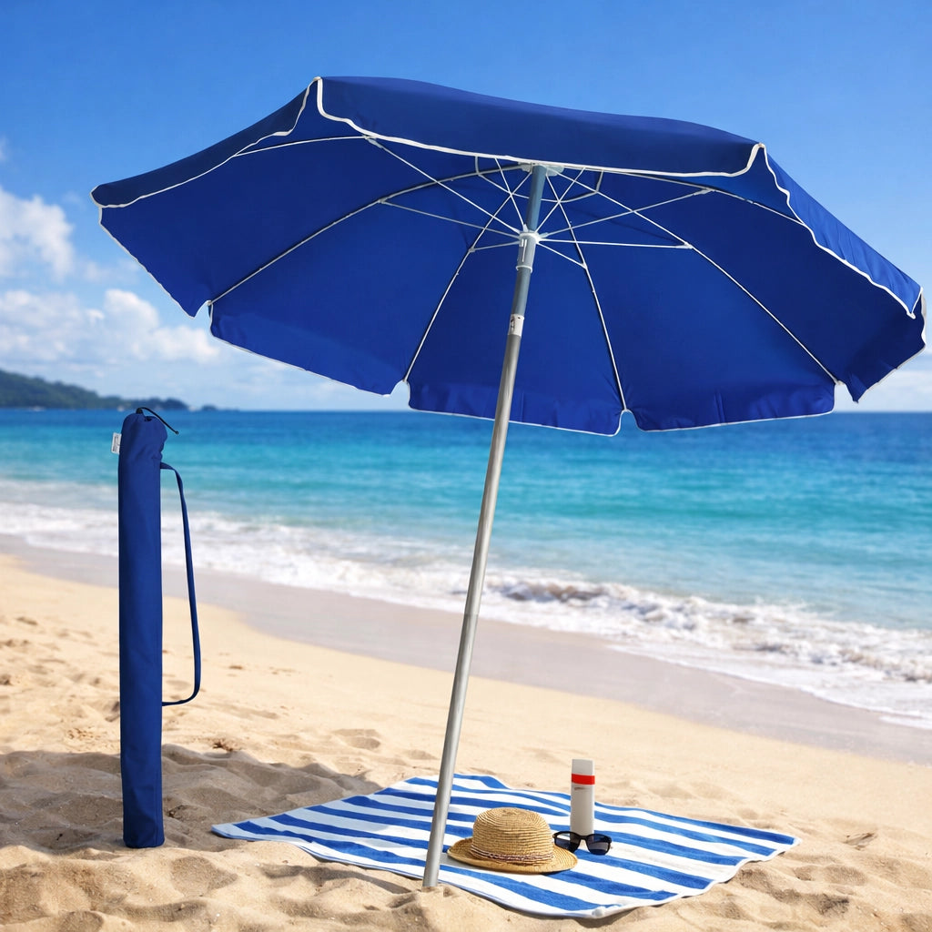 Ombrellone Mare Spiaggia 200 cm Antivento Alluminio UV50+ Inclinabile con Custodia e Trivella