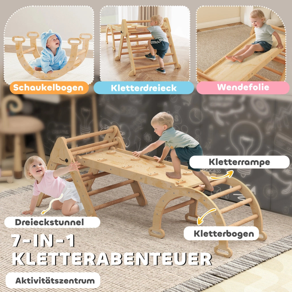 Set giochi arrampicata 7 in 1 con scala arco rampa scivolo parete ¨C Xylo ¨C legno pieghevole bambini 1,5-4 anni