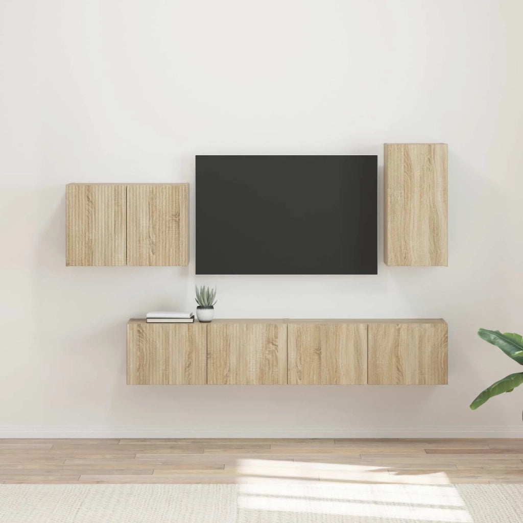 Set di Mobiletto da TV a Parete 4 pz | Armadietto TV | Mobile Porta TV Rovere Sonoma