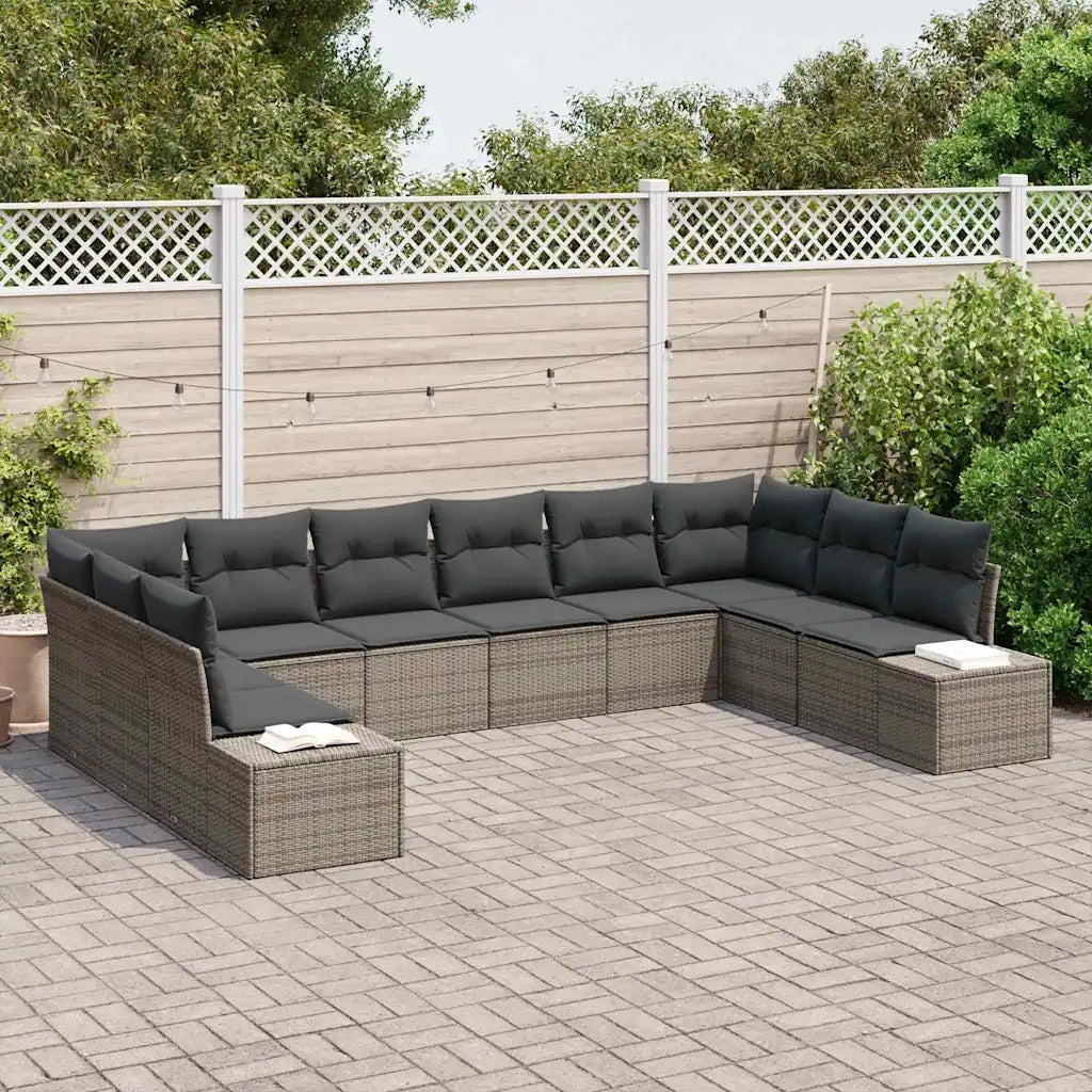 Set Divano da Giardino con cuscino 10 pcs Grigio polyrattan
