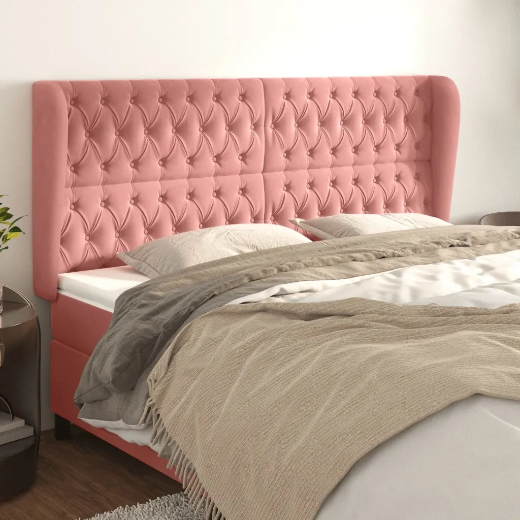 Testiera | Testata ad Orecchio Rosa 203x23x118/128 cm in Velluto