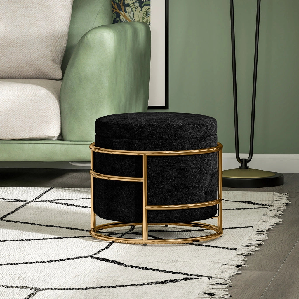 Poltrona pouf con cassetti ¨C zephmum ¨C nero, metallo dorato