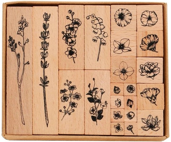 Stampi in Gomma 22 Pezzi - Stampi in Legno - Disegni Botanici - Stile Vintage - Lavori di Riciclo - Scrapbooking - Set di Stampi