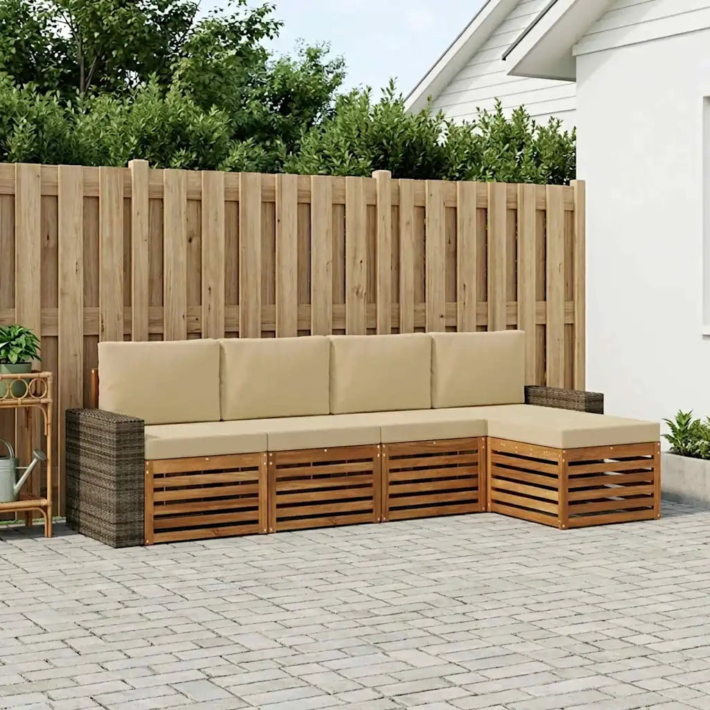 Set di divani da esterno con cuscino 5 pcs Naturale e Beige 3384249