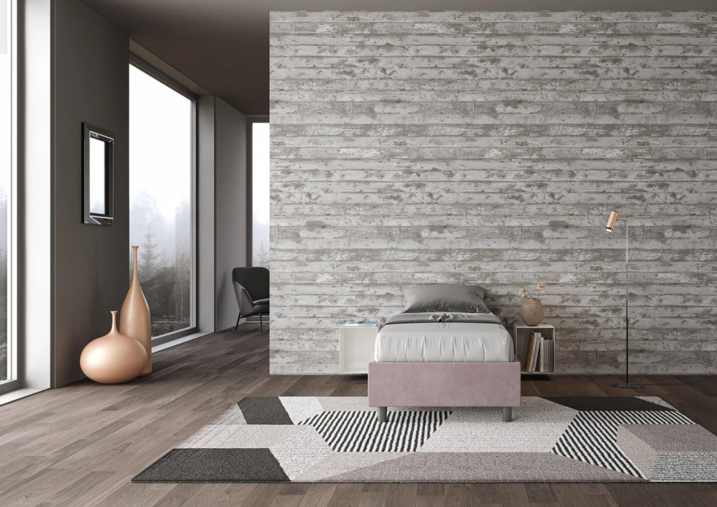 BS COM Letto singolo con rete imbottito 90x210 microfibra glicine