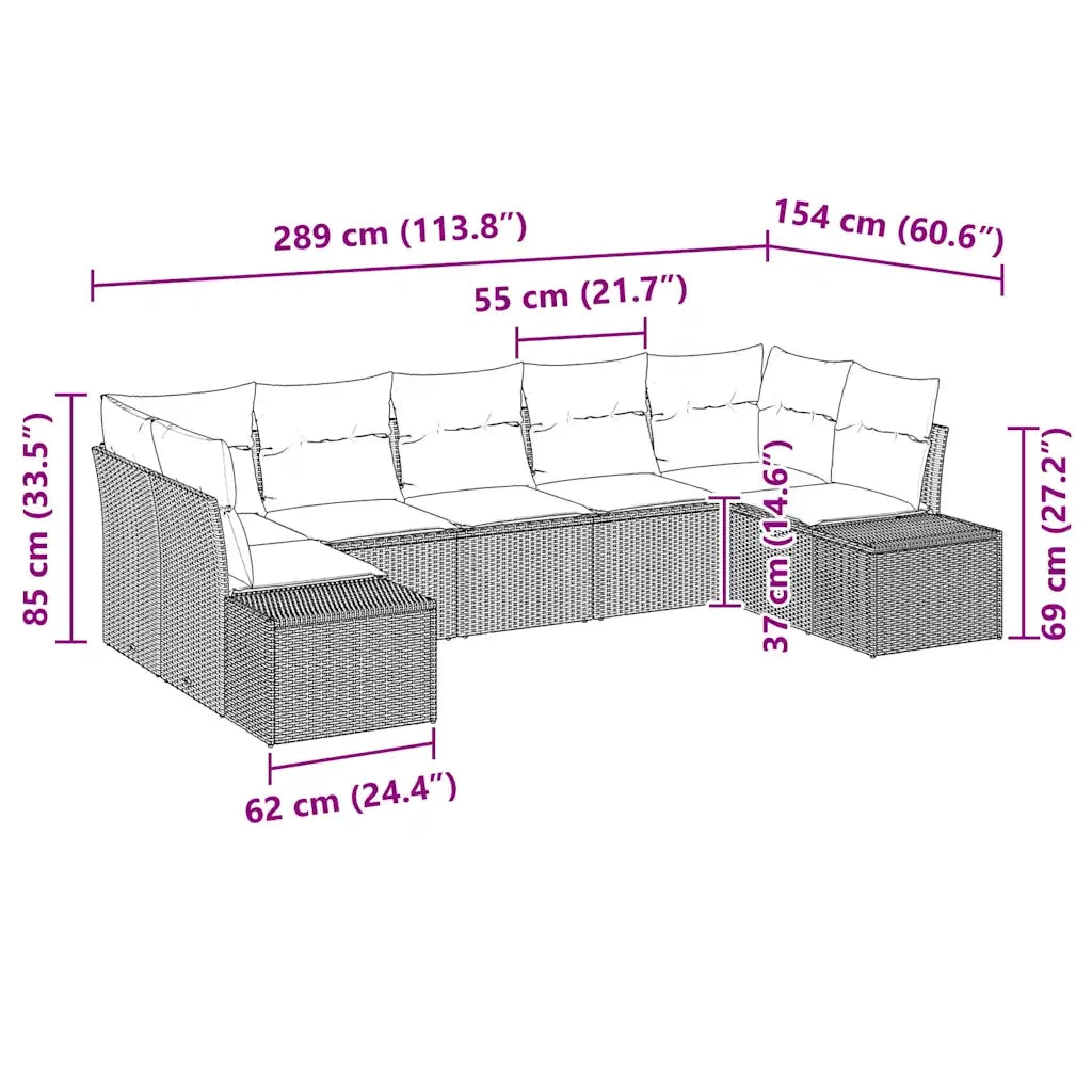 Set Divano da Giardino con cuscino 7 pcs Nero polyrattan 3347213