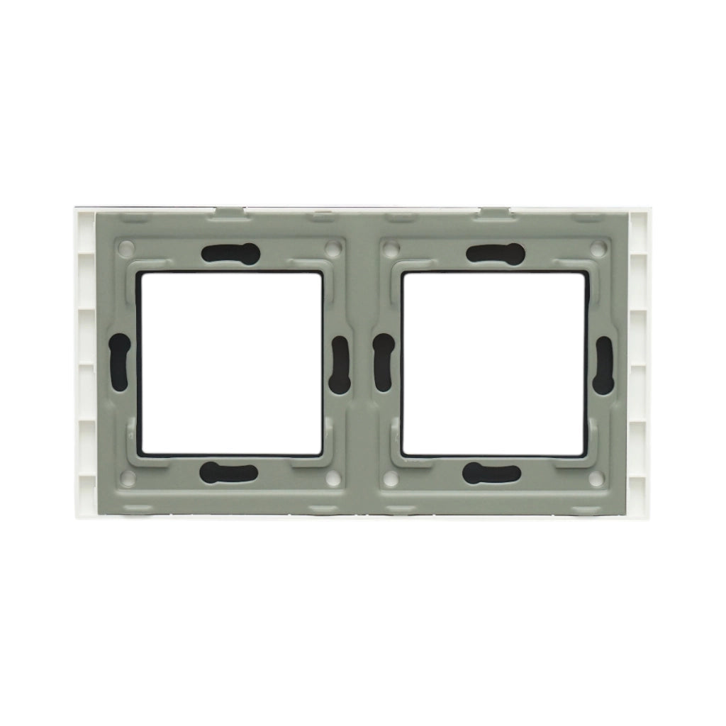 Cornice doppia in vetro bianco per presa e interruttore 157x86 mm