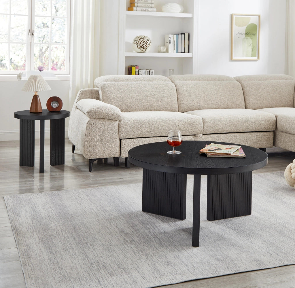 TAVOLO da caffè rotondo Set da 2 pezzi in MDF nero