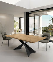 Stark Tavolo Fisso Rettangolare 200x100 cm con Top in Impiallacciato Rovere Naturale e Gambe in Metallo Nero - Arredo Moderno