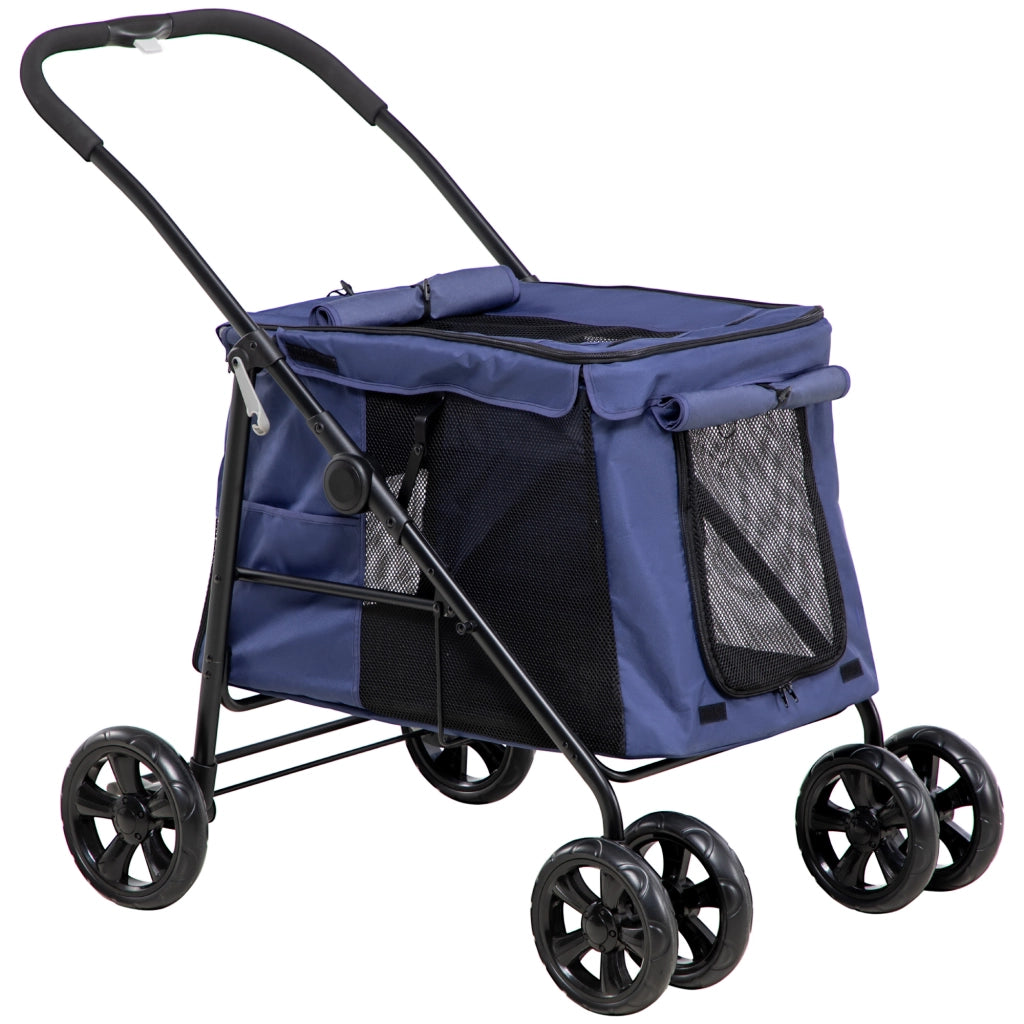 Passeggino/carrozzina pieghevole per cani con cuscino, tasche laterali, finestre in rete, per cani di piccola e media taglia fino a 20 kg, tessuto