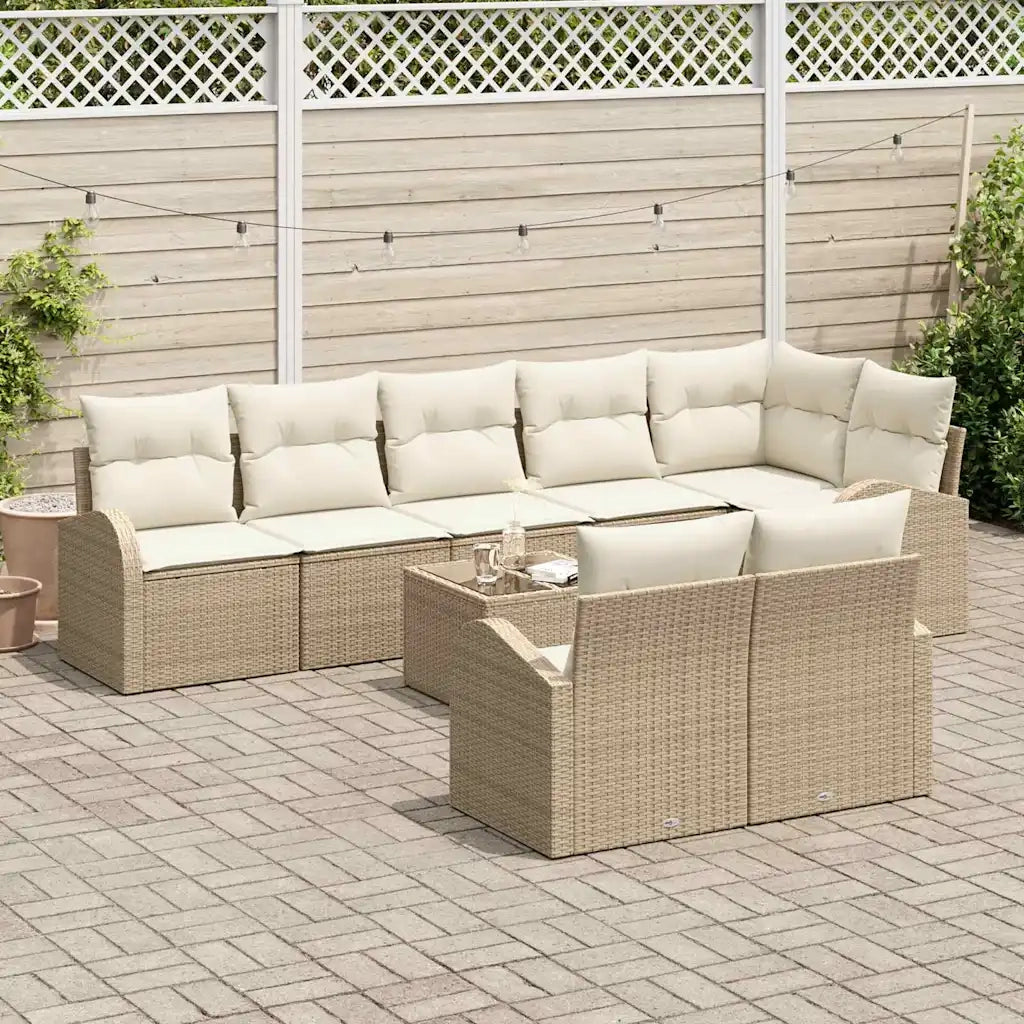 Set Divano da Giardino 9 pcs Beige e Bianco polyrattan 3354770