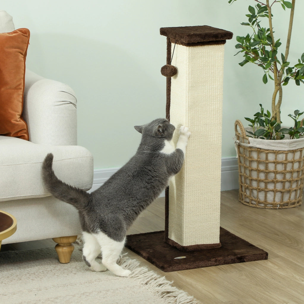 Tiragraffi per gatto con base stabile ¨C Minimal ¨C Marrone e crema 41x41x81 cm