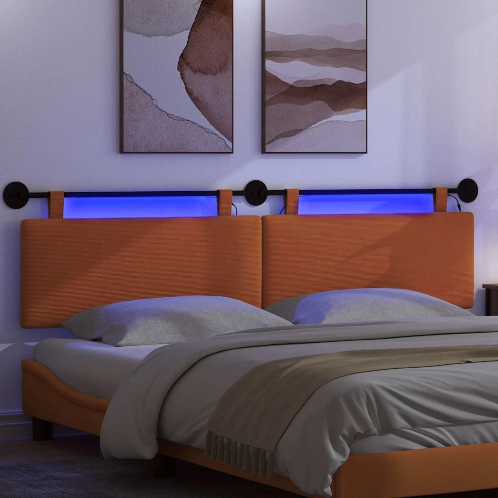 Testiera | Testata sospesa Con luce LED Arancione Tessuto in Cords