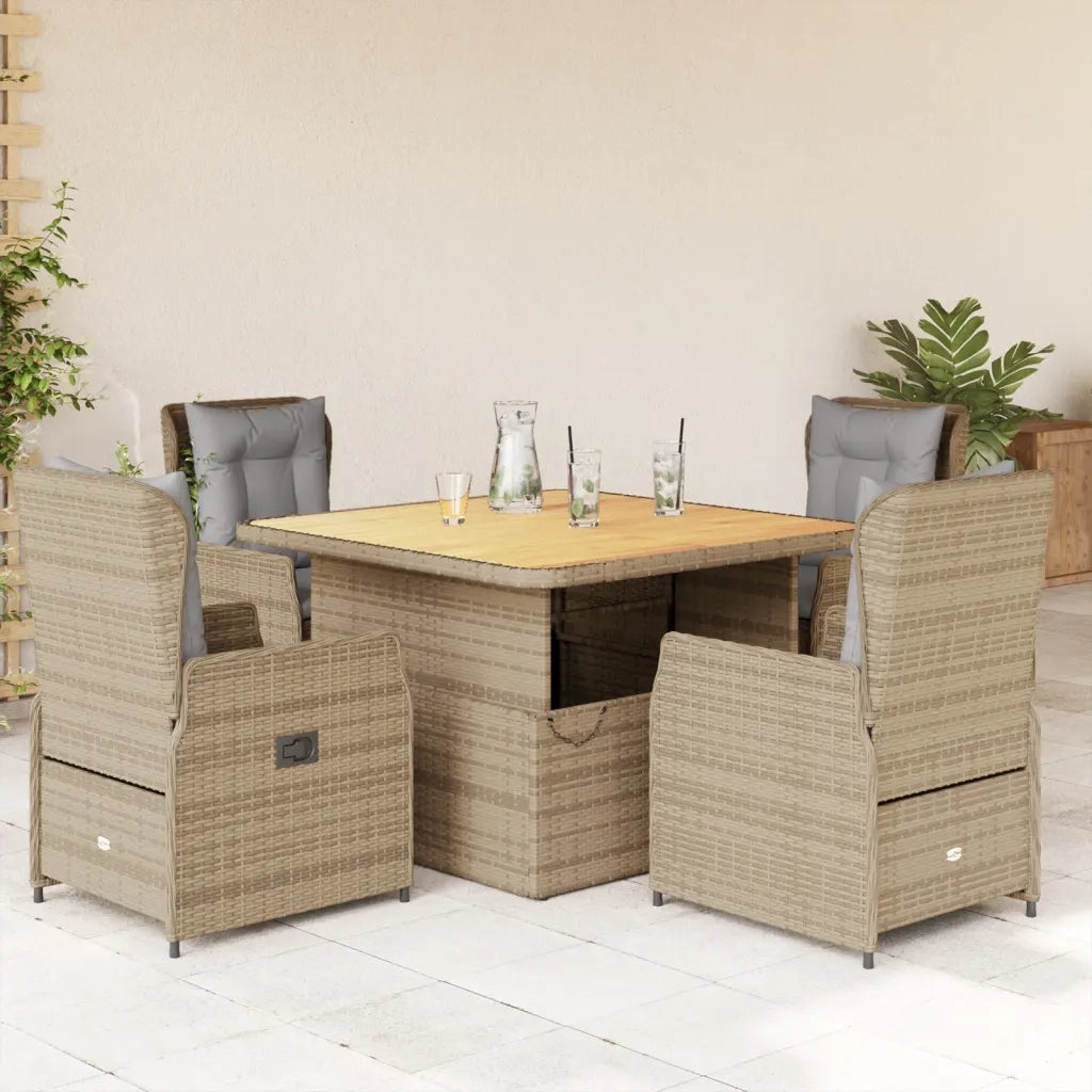 Set da Pranzo da Giardino 5 pz con Cuscini Beige in Polyrattan 3262773