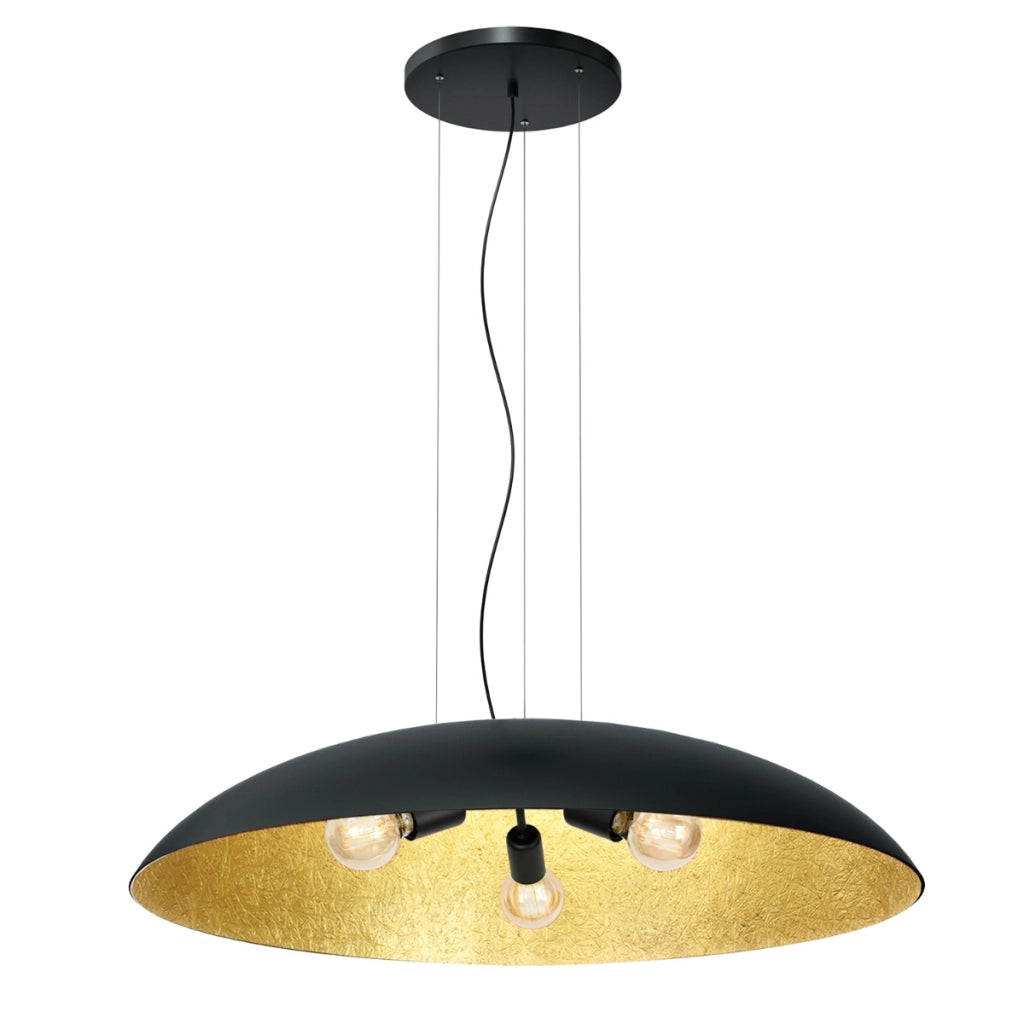 Lampada a sospensione Compo loft nera interno oro 3xE27
