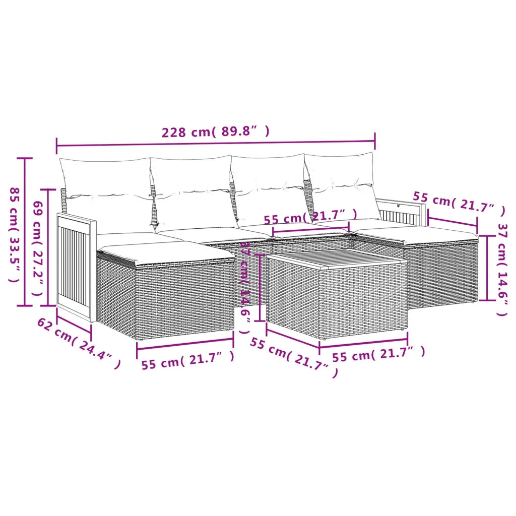 Set Divani da Giardino con Cuscini 7pz Nero Polyrattan 3227904