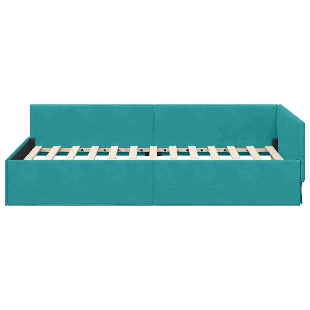 Cornice del letto ad angolo Turchese 100 cm x 200 cm Velluto 42016099