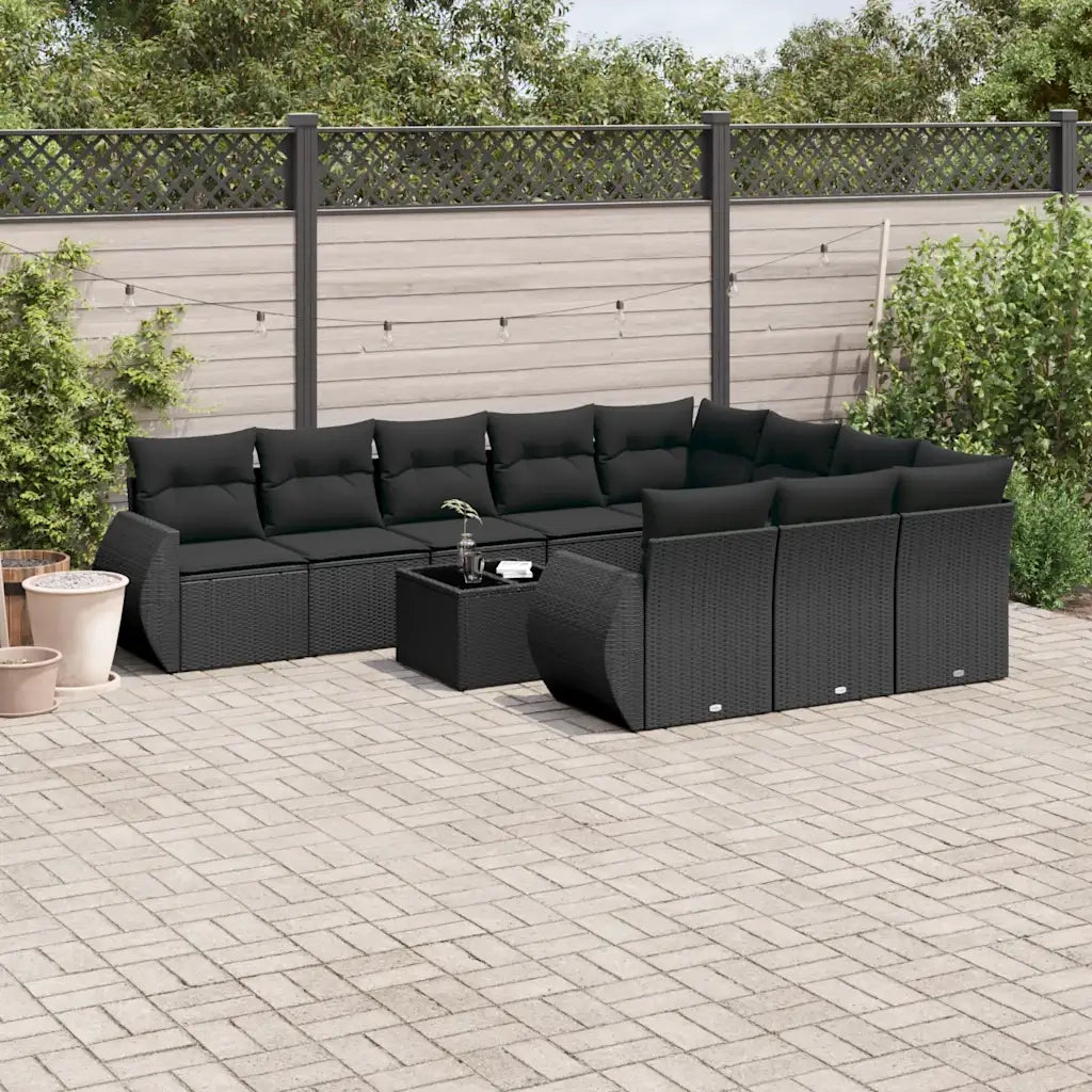 Set Divani da Giardino 11 pz con Cuscini in Polyrattan Nero 3254232