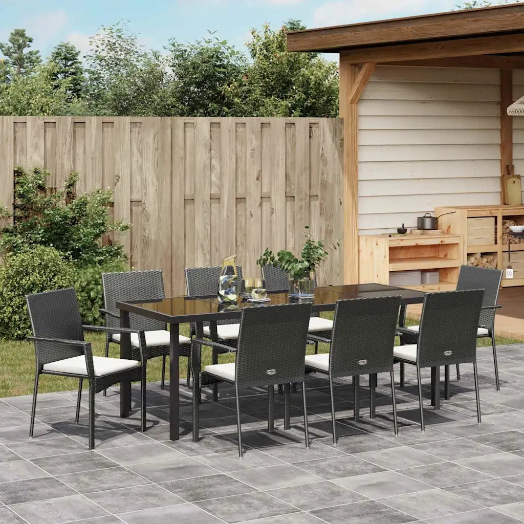 Set da Pranzo per Giardino con cuscino 9 pcs Nero polyrattan 3380084