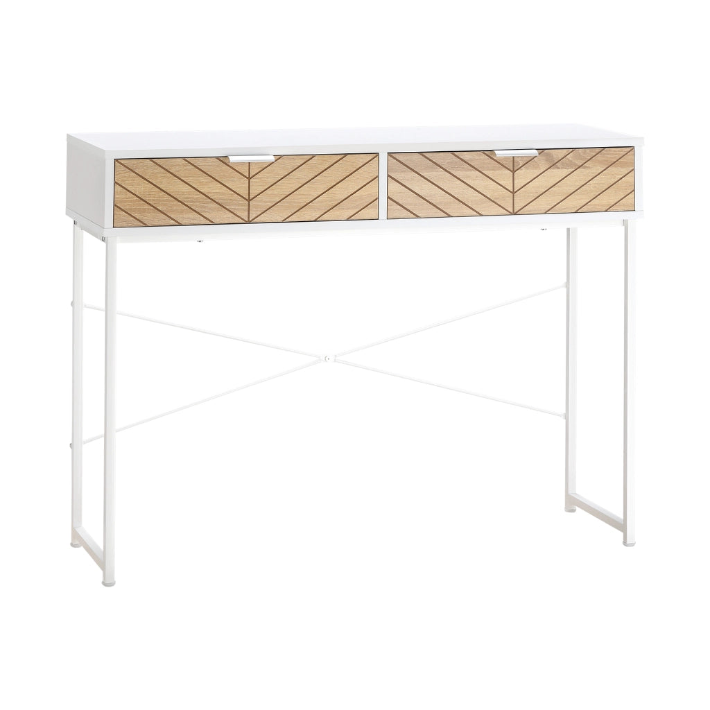 Tavolino con 2 cassetti design linee intagliate ¨C Minimal ¨C Bianco e rovere
