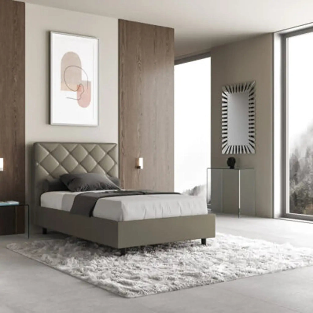 Letto singolo con rete imbottito 100x190 similpelle cappuccino Priya