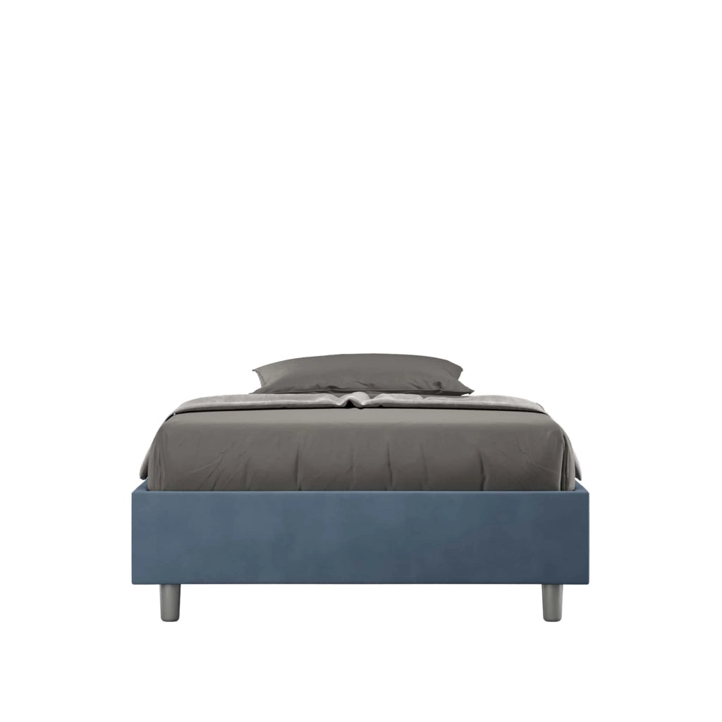 BS COM Letto una piazza e mezza con rete imbottito 130x190 microfibra blu